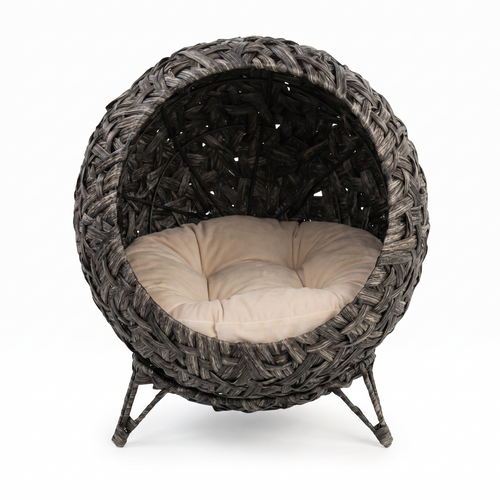Aurelia | Elevated Handwoven PE Rattan Cat Basket Bed with Metal Base