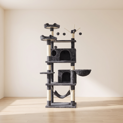 Aerie cat tower in a minimal room with pale oak floor