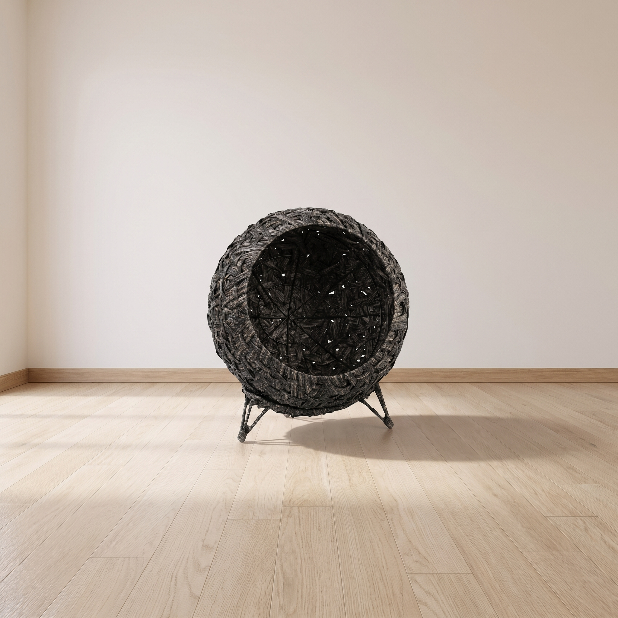Aurelia elevated rattan cat bed shown in a room for scale