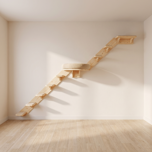 Ascent | Wall Mounted Pine Cat Ladder with Hammock and Scratching Post