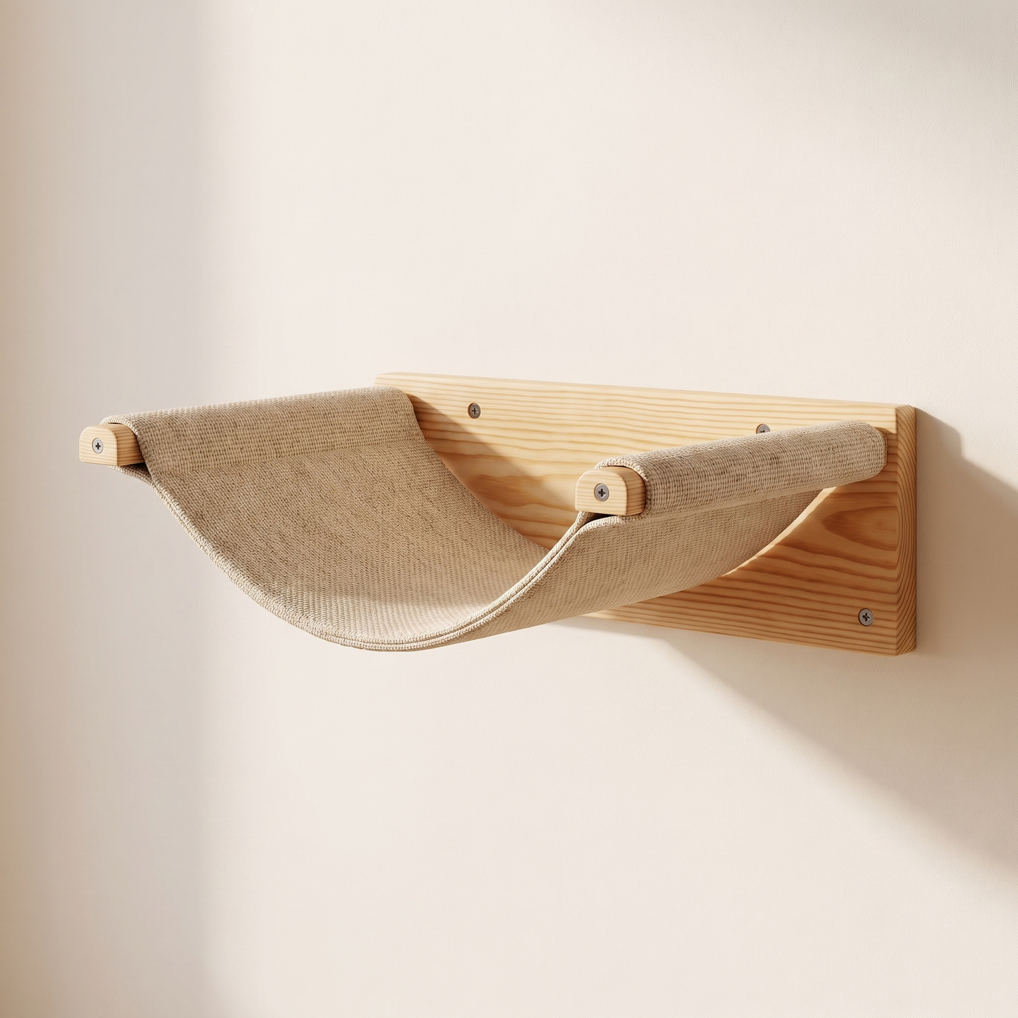 Ascent pine cat shelves close view showing timber grain and fixings
