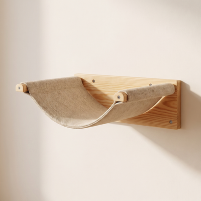 Ascent pine cat shelves close view showing timber grain and fixings