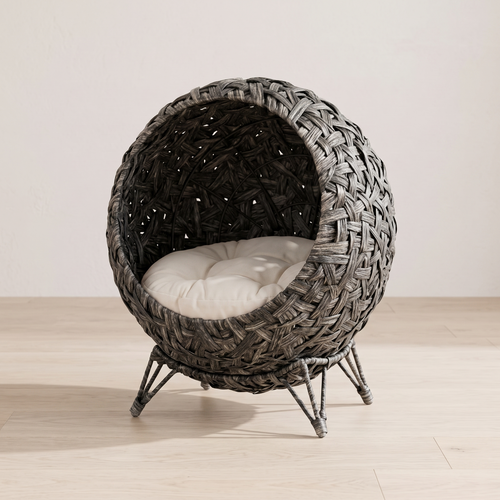 Aurelia | Elevated Handwoven PE Rattan Cat Basket Bed with Metal Base