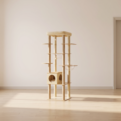Cascade | Multi Level Wooden Cat Tower with Condo, Hammock and Top Perch