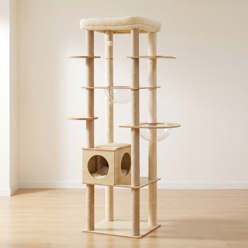 Cascade | Multi Level Wooden Cat Tower with Condo, Hammock and Top Perch