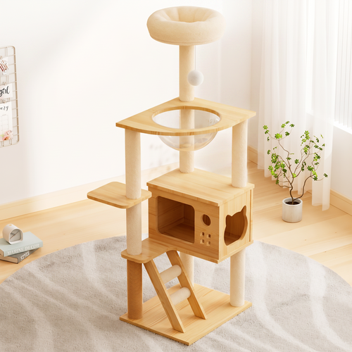 Clearview | 48.8 Inch Wood Cat Tower with Acrylic Hammock and Sisal Posts