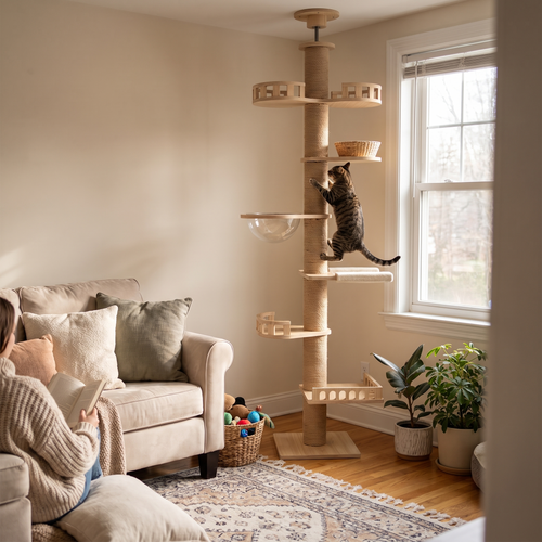 Column | Floor to Ceiling Cat Tower with Hammock for Tall Rooms