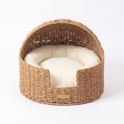 Cradela semi enclosed rattan cat cradle bed on a white background