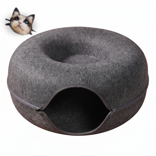 Donut | Round Felt Cat Tunnel Nest and Scratcher Bed for Kittens
