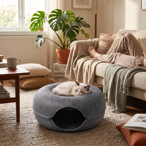 Donut | Round Felt Cat Tunnel Nest and Scratcher Bed for Kittens