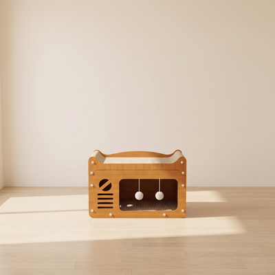 Duplex scratcher lounge in a minimal room with pale oak floor