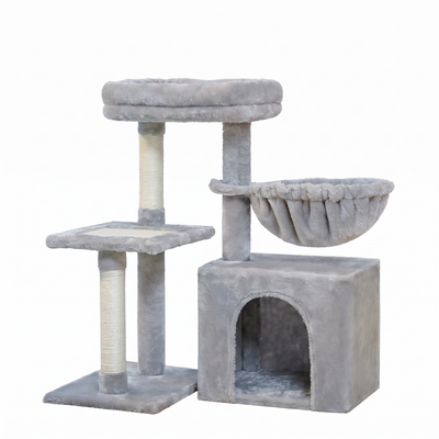 Halden cat activity tower with hammock and removable top perch on a white background