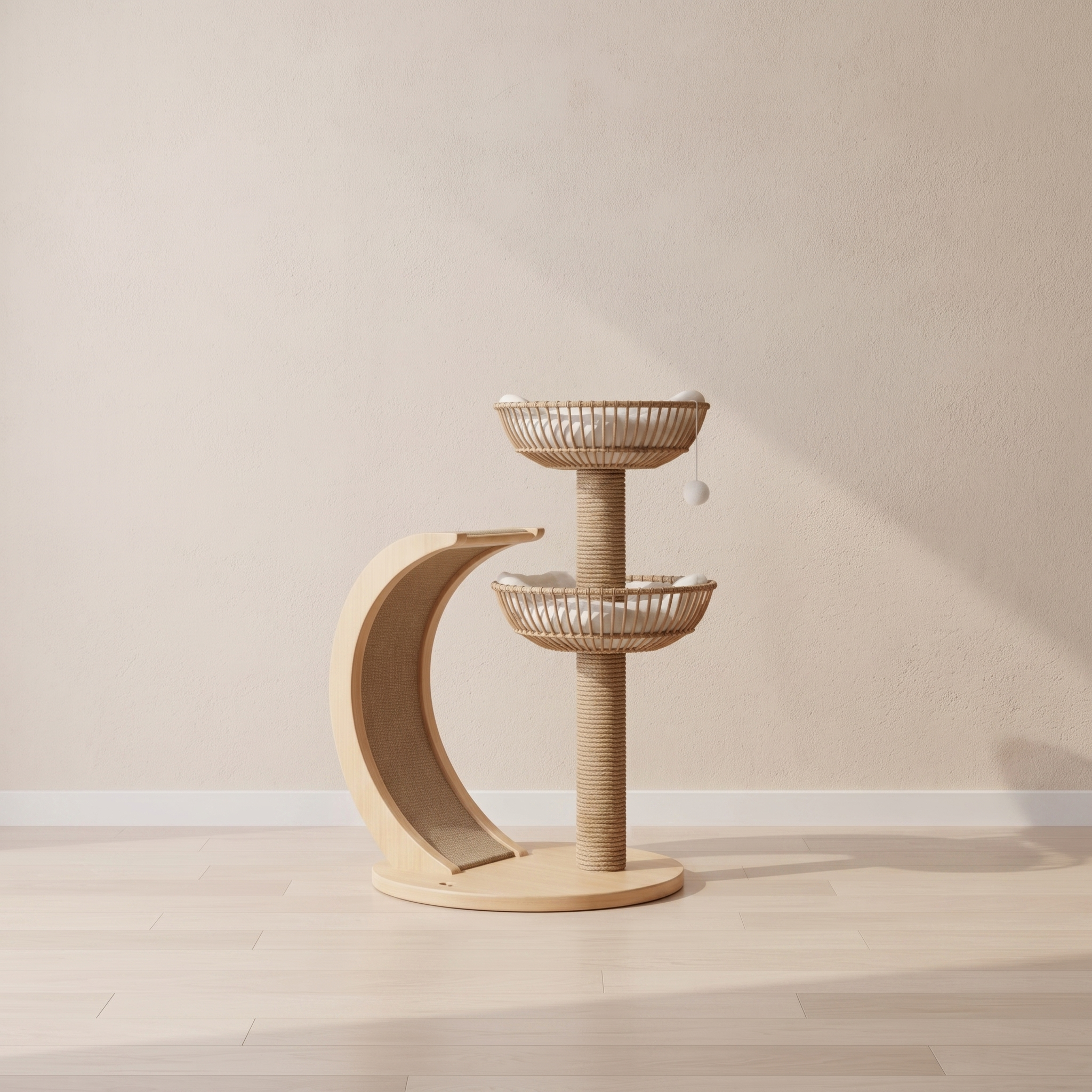Elmspire cat tree in a minimal room with pale oak floor