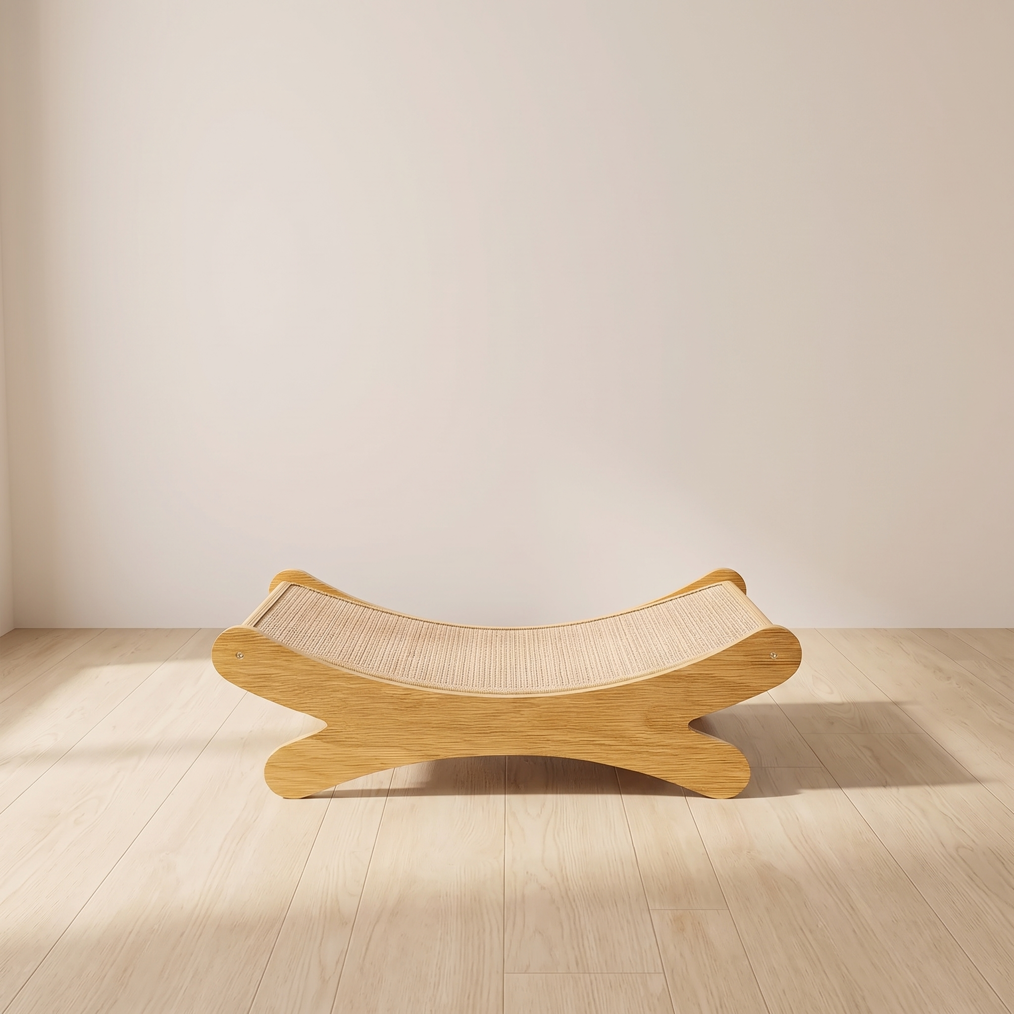 Lounge scratch pad in a minimal room with pale oak floor