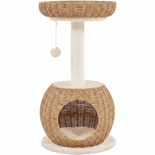 Lumen | Rattan Cat Tower with Woven Condo and Cushioned Top Perch