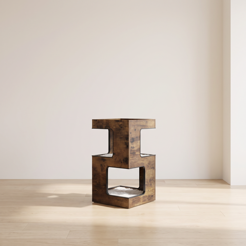Nook | Wooden Cat Condo House Bed with Removable Soft Mats and Scratching Pad
