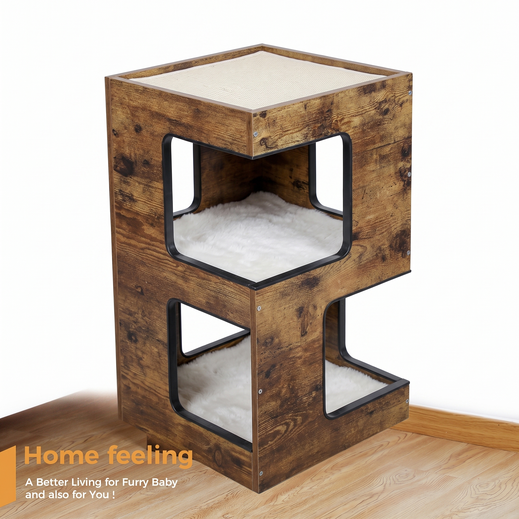 Nook wooden cat condo house bed on a plain white background