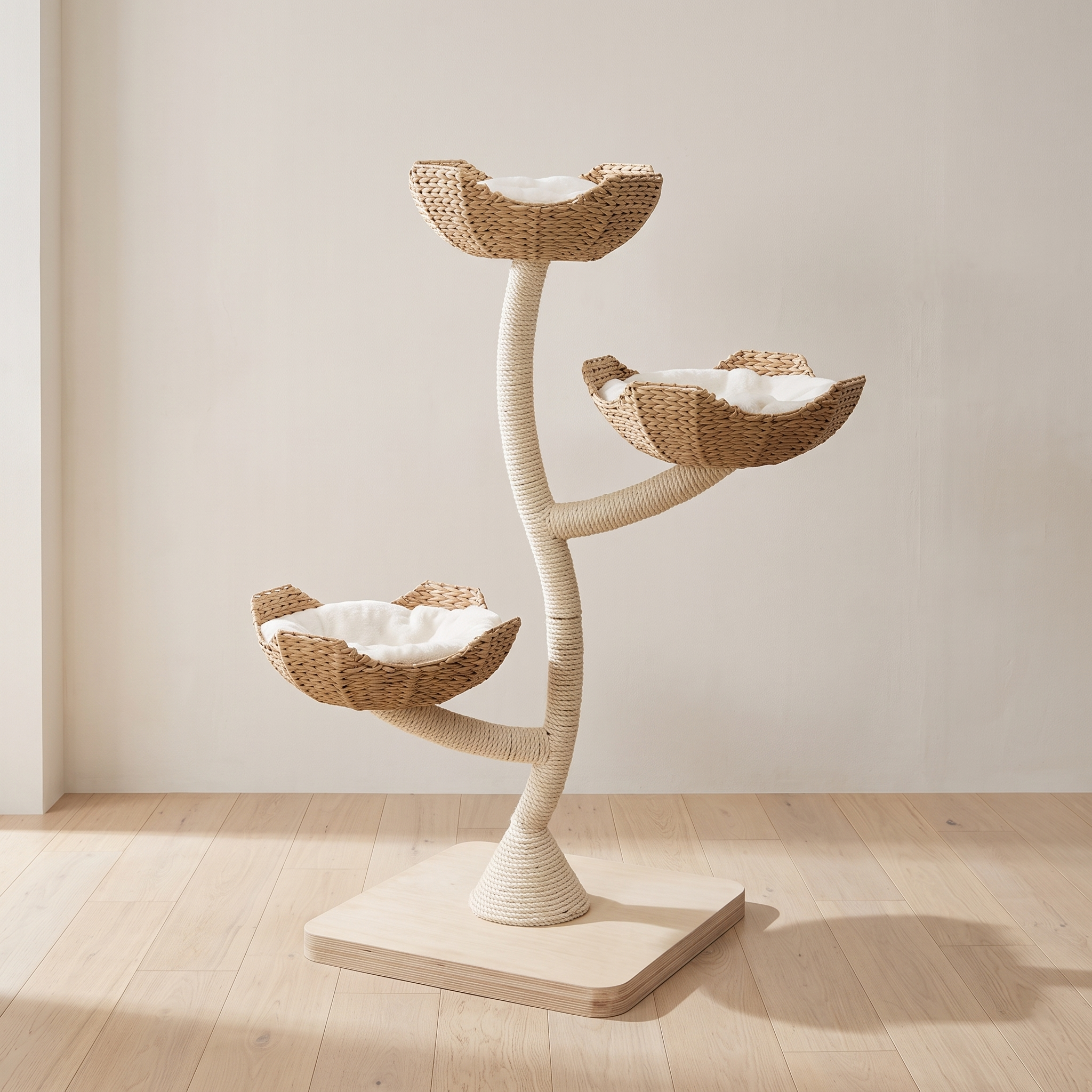 Monarch cat tower in a minimal room with pale oak floor