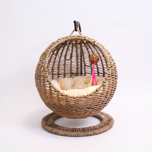 Nidra | Semi Enclosed Rattan Hanging Cat Hammock Basket for Indoor Kittens