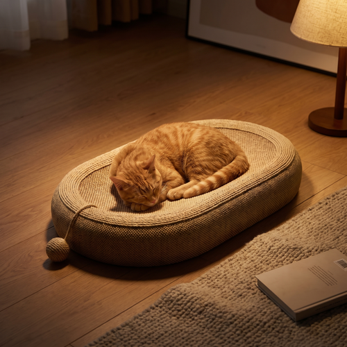 Ovale | Oval Cat Scratching Board Bed with Woven Rope Resting Surface