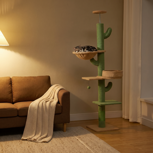 Nopal | Adjustable Height Cactus Cat Tree with Hammock and Play Balls