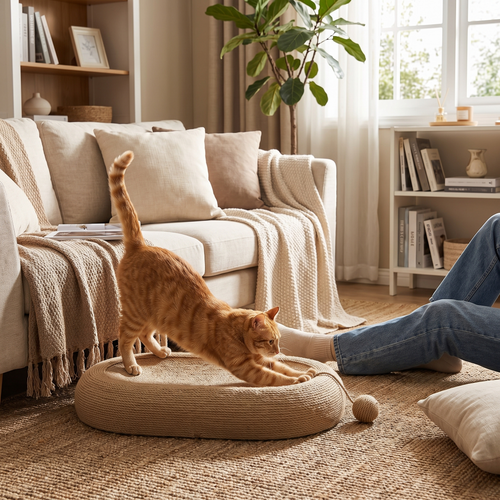 Ovale | Oval Cat Scratching Board Bed with Woven Rope Resting Surface