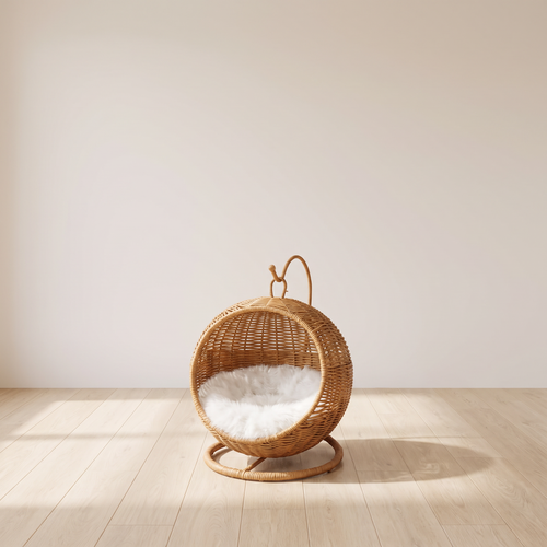 Ovella | Handwoven Elevated Egg Chair Cat Bed with Stand and Soft Cushion