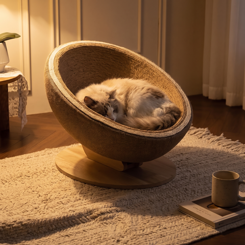 Ovoid | Eggshell Sisal Cat Scratcher Bed with Jute Rope Claw Sharpener