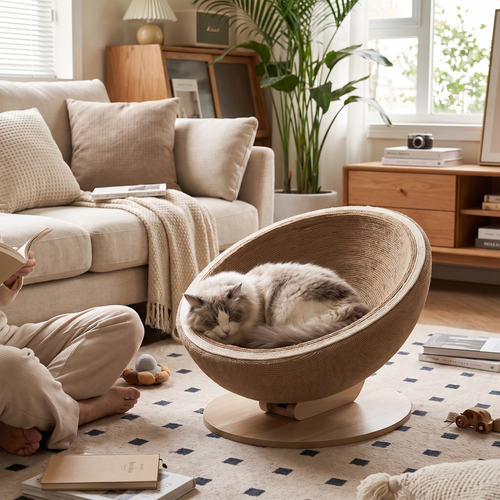 Ovoid | Eggshell Sisal Cat Scratcher Bed with Jute Rope Claw Sharpener