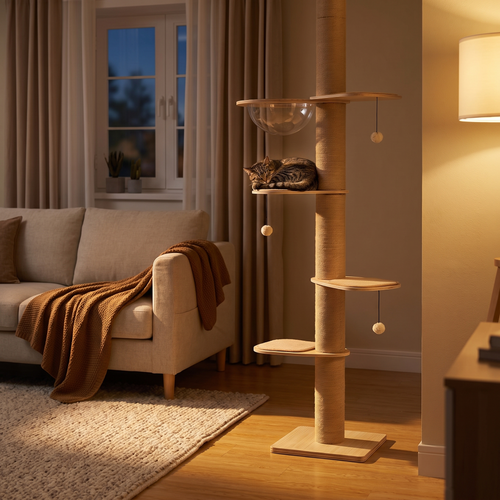 Pillar | Floor to Ceiling Adjustable Cat Tower with Acrylic Cave and Thick Posts