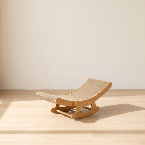 Rocca | Bamboo Frame Cat Rocking Chair with Corrugated Scratcher Bed