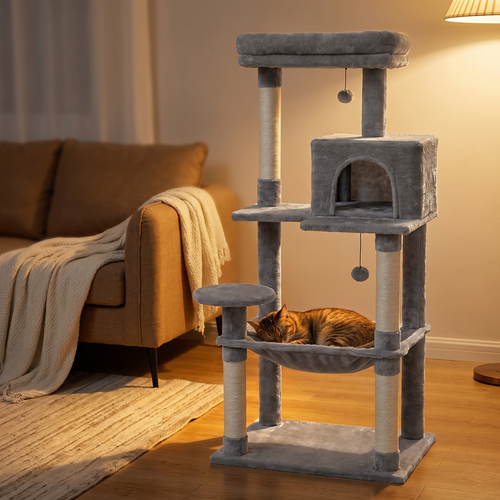 Quintet | Five Level Cat Tower for Large Cats with Oversized Hammock and Condo