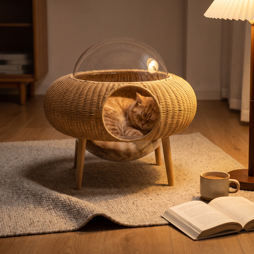 Saffra | Hand Knitted Straw Rattan Cat Nest for Year Round Indoor Comfort