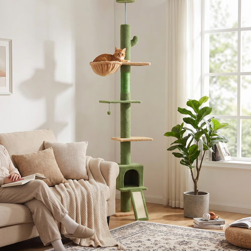 Saguaro | Cactus Floor to Ceiling Cat Tower with Sisal Post and Hammock