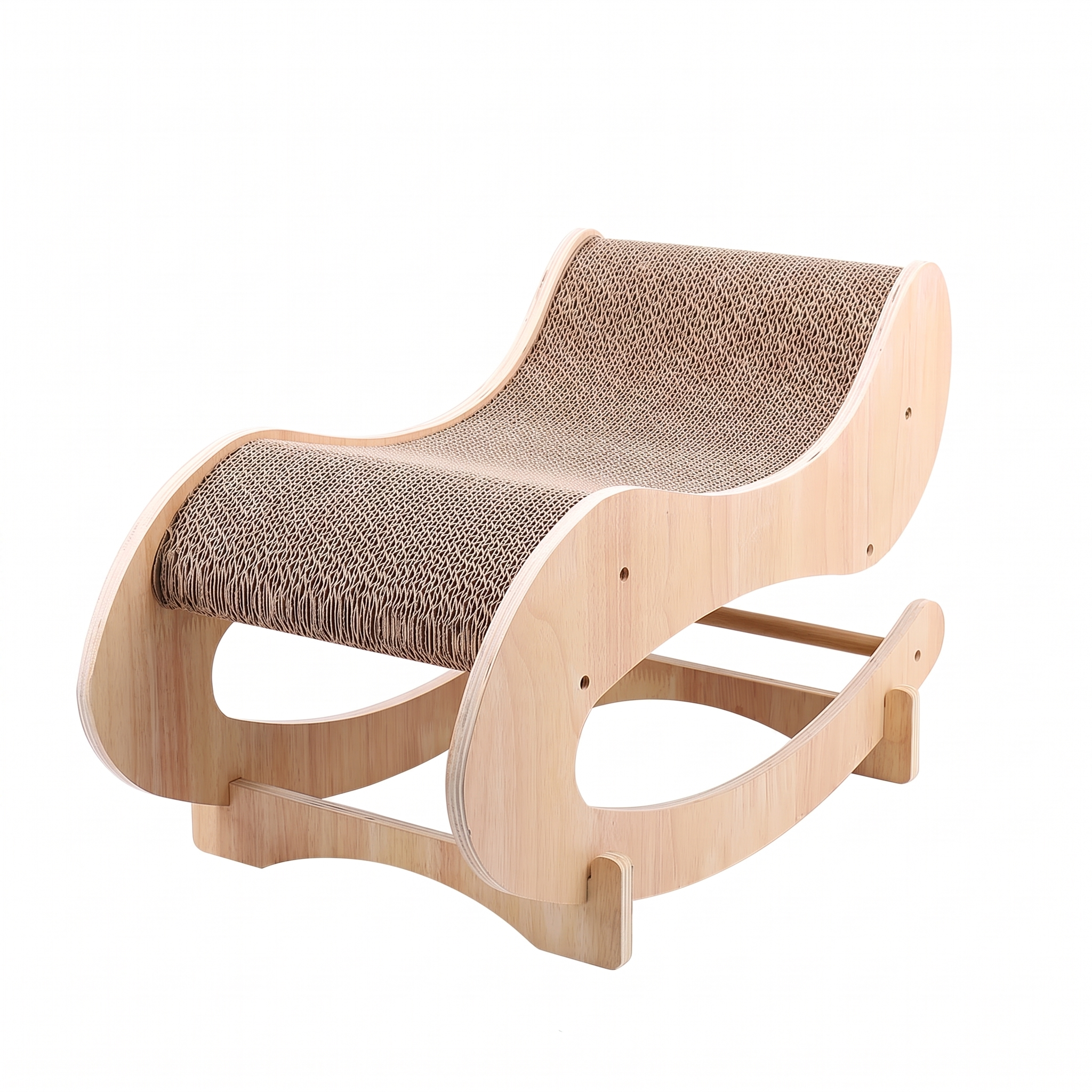 Shaker solid wood cat scratching board bed with replaceable insert on a plain white background