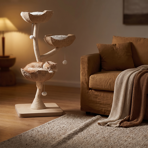 Sovereign | Luxury Cat Tree Tower with Three Faux Fur Beds and Toys