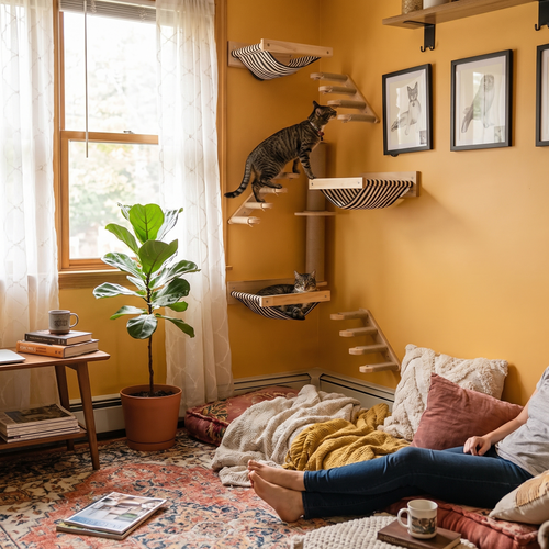 Terrace | Wall Mounted Cat Climbing Shelf with Rope Ladder
