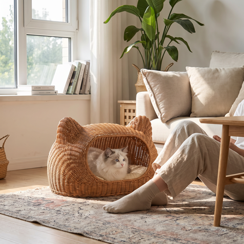 Verano | Woven Rattan Cat Villa with Removable Roof for All Season Warmth
