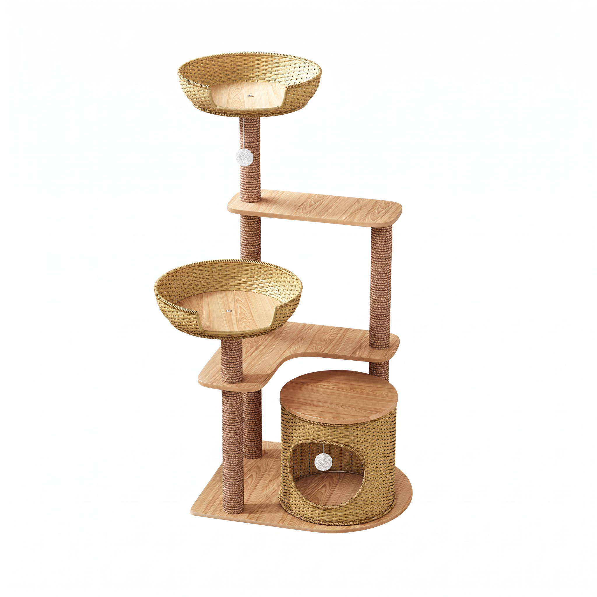 Vantage rattan cat climbing frame with jumping platform on a plain white background