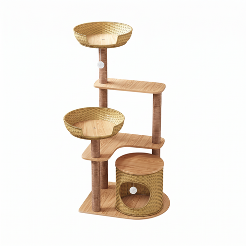 Vantage | Rattan Cat Climbing Frame with Jumping Platform and Scratching Column