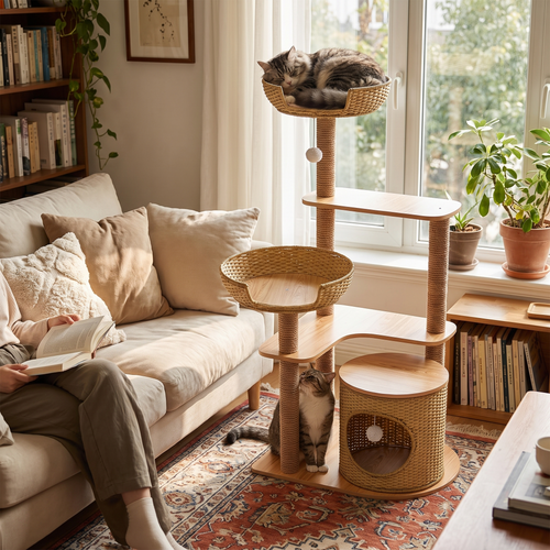 Vantage | Rattan Cat Climbing Frame with Jumping Platform and Scratching Column