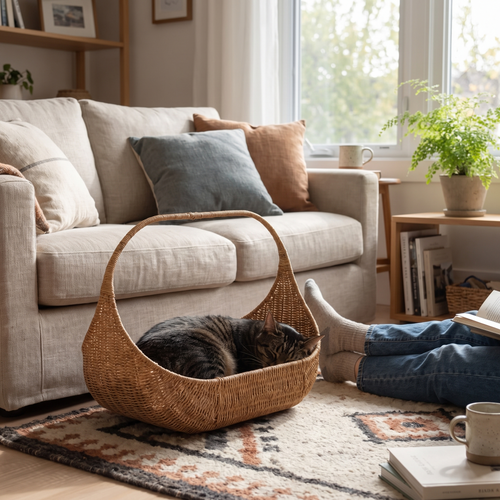 Willow | Handwoven Wicker Cat Basket Bed for Living Rooms